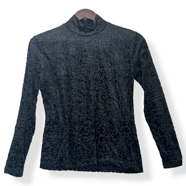 Vtg Frazier Lawrence Mock Neck‎ Top Burnout Velvet Black Gothic Women Size M - Image 2