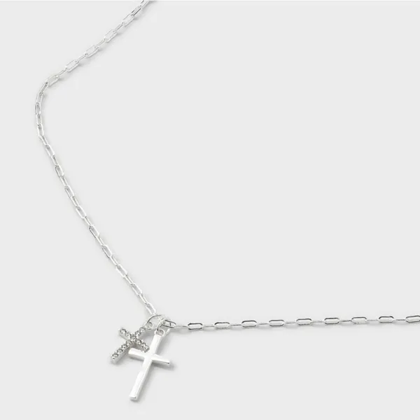 Blessed by your faith Silver Plated Cubic Zirconia Double Cross Necklace 16-19in - Image 7