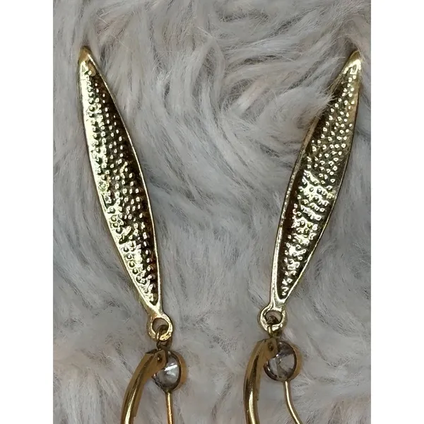 Gold Tone Marquise Pave Crystal Lever Back Drop Earrings Clear Rhinestone - Image 4