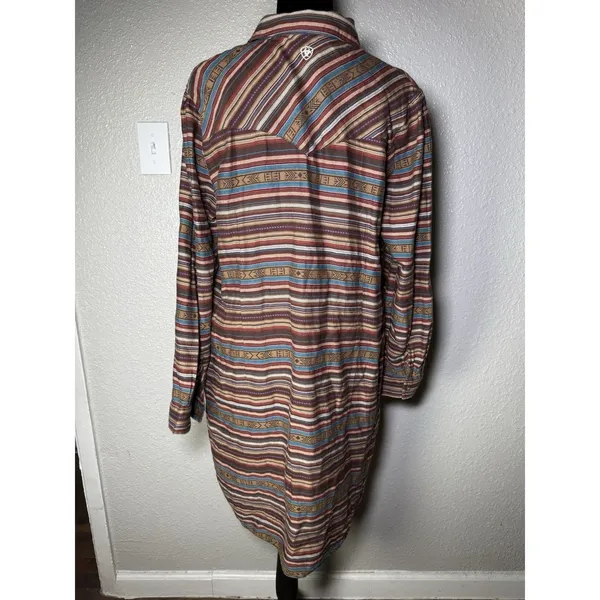 ARIAT Dress Women's size L Brown Sedona Pockets Striped Long Sleeve Collar Aztec - Image 2