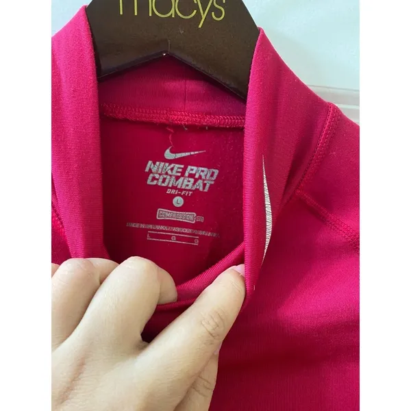 NIKE DRI-FIT Pink Long Sleeve Turtleneck Shirt Top Sz L Fuchsia Thumb Hole - Image 3