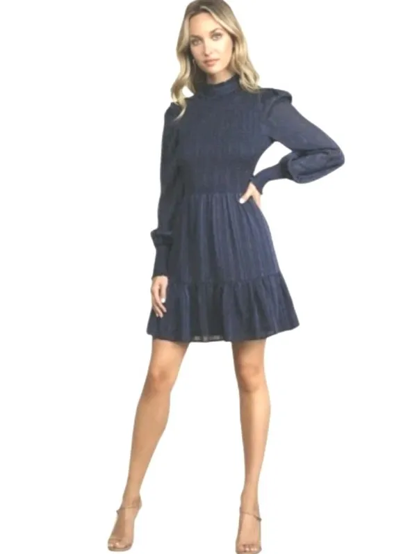 Lulus Womens Navy Blue Smocked Long Sleeve Mini Dress Size XSMALL Romantic Prepp - Image 8