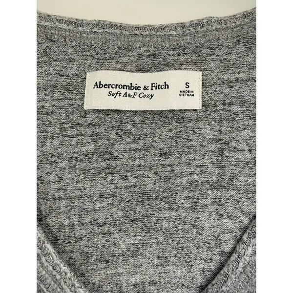 Abercrombie & Fitch Soft A&F Cozy Grey Marl Heathered Henley‎ Long Sleeve Small - Image 3