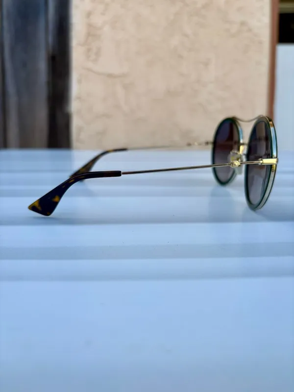 Gucci GG0061S brow bar round sunglasses 56mm gold frames green gradient lenses - Image 8