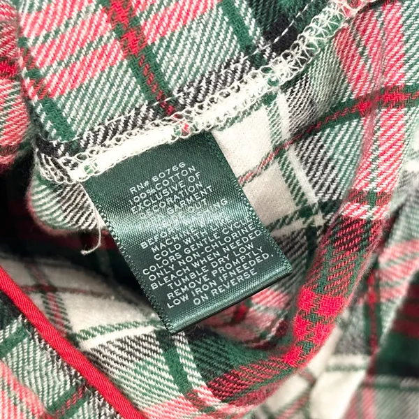 Lauren Ralph Lauren Small Plaid Pajama Set Green Red Christmas‎ Flannel 1134 - Image 10