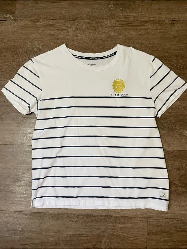Life Is Good Sleep Tee Shirt Size M White Blue Stripe Short Sleeve Cotton Rayon - Image 6