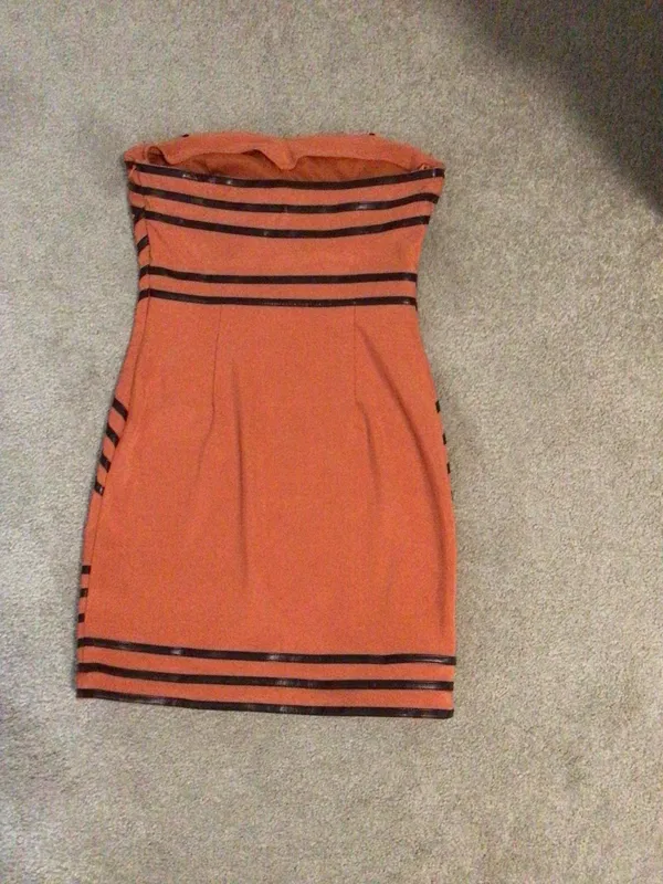Wow Couture Leather Trim Strapless Dress- Size Sm - Image 4