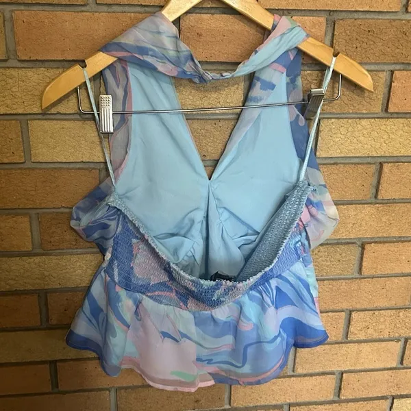 French Connection Dalla Verona Smocked Halter Top Pastel Women’s Size 10 NWOT - Image 5