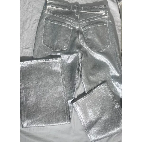 Abercrombie 90s Relaxed Jeans 27 4S Silver Metallic High Rise Y2K Cyber Grune - Image 3