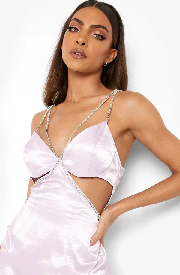 Boohoo Lilac Embellished Cut Out Mini Dress - Image 3