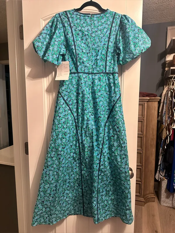 Entro Blue Floral Puff-Sleeve Maxi Dress - Image 4