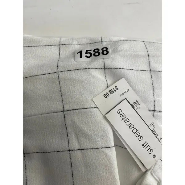 Bar III Womens Windowpane Double Breasted Blazer White Black Grid Suit Jacket‎ M - Image 5