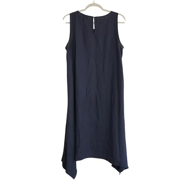 Cynthia Rowley Navy Blue Linen Blend Shift Dress Handkerchief Hem Sleeveless - Image 7