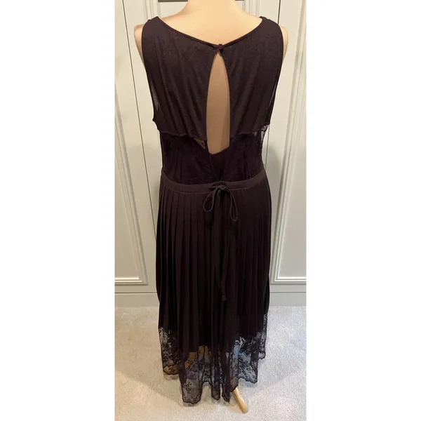 Vtg Tracy Reese Shimmer Maxi Gown Pleated Lace Y2K Whimsigoth Fairy Deep Purple - Image 4
