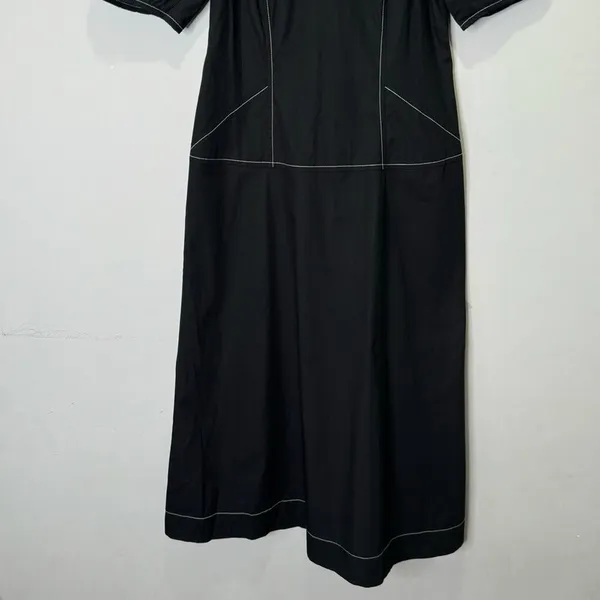 NWT‎ Madewell Puff-Sleeve Drop-Waist Midi Dress Lightweight Cotton Black NQ890 - Image 7