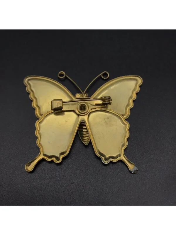Vintage Gold Tone Butterfly Brooch Pin Colorful Foil Resin Wings 1.25” - Image 4