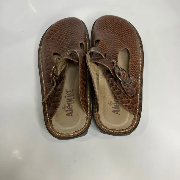 Alegria‎ classic slip on clogs brown croc embossed leather women's size 39 - Image 5