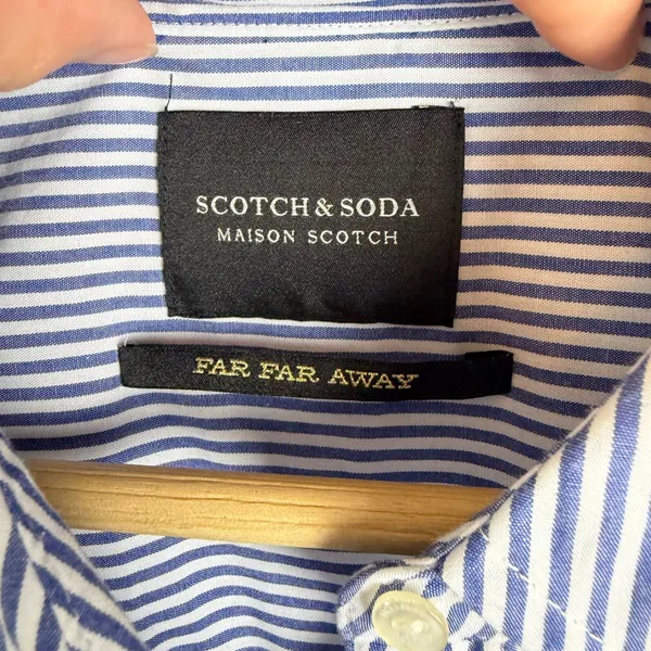Scotch‎ & Soda Striped Star Embroidered Button Down Shirt Medium Blue Preppy - Image 8