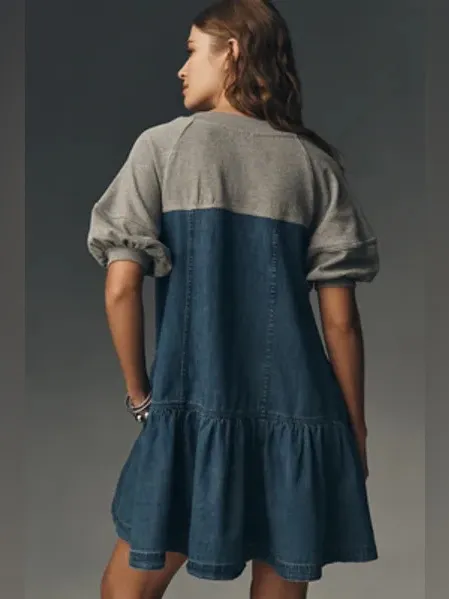 NWT Anthropologie Pilcro Denim Sweatshirt Twofer Swing Oversized Dress ~ Small - Image 4
