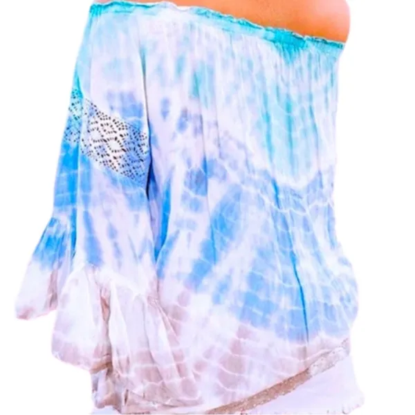 Surf Gypsy Tie-Dye Aquamarine, Blue, White and Gray Boho Whimsy Flowy Blouse - Image 5