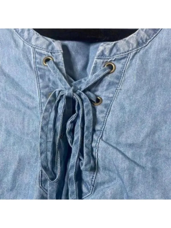 As U Wish Blue Chambray Denim Lightweight Sleeveless Shift Dress - Image 2