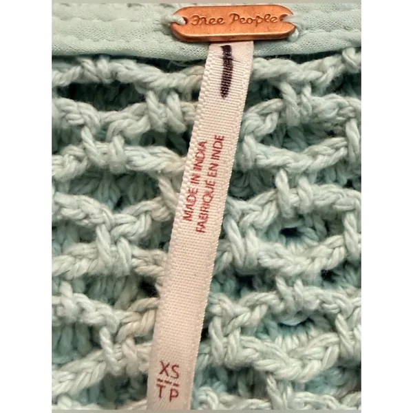 Free People Lily Crochet Cropped Spread Collar Button Down Top Aqua‎ Blue XS - Image 6