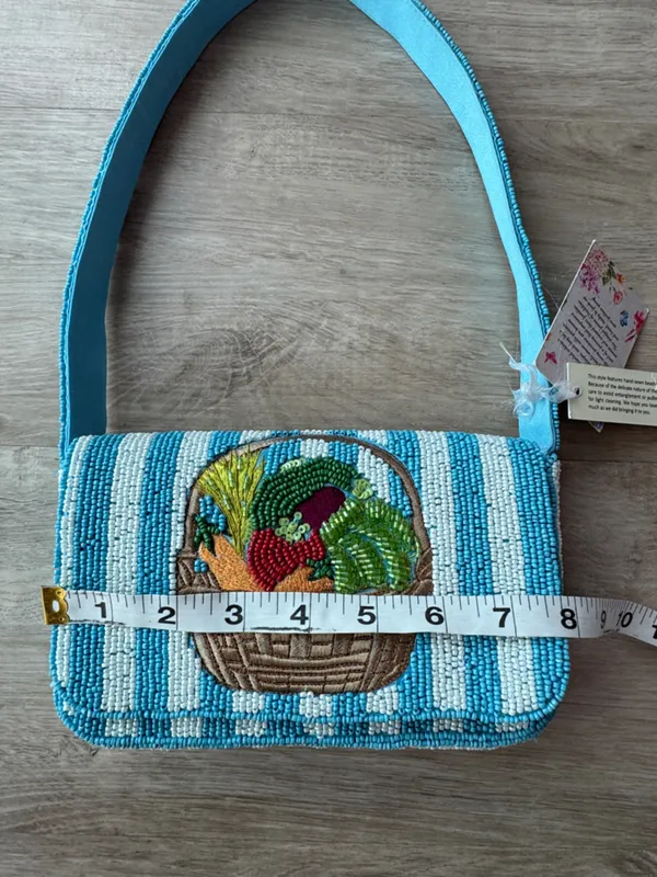 Handcrafted in India Blue Striped Vegetable Beaded Bag Viral TikTok NWT - Image 13