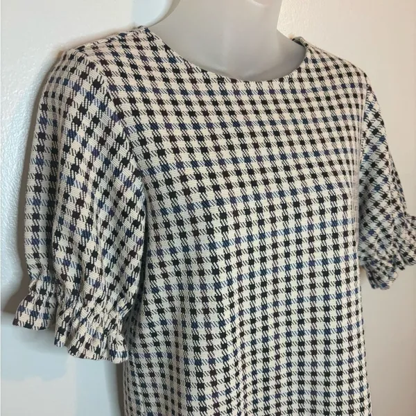 Ann Taylor Cream Checkered Blouse Size Small - Image 3