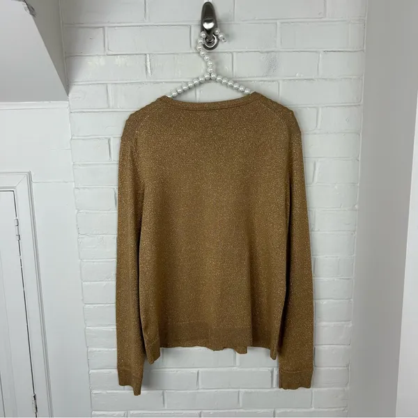 Charter Club Gold Metallic Thread Knit Cardigan Sweater Size L - Image 8