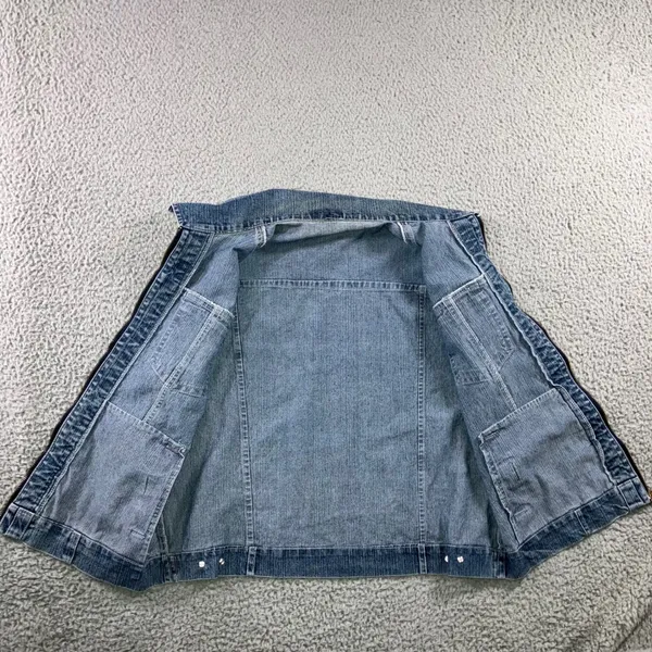 Vintage Denim‎ Vest Women L Blue Full Zip Collared Retro Grunge Western Hippie - Image 3