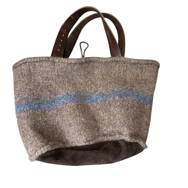 👜 Vintage Wool & Leather Tote Bag 🌾 Rustic Artisan‎ Boho Purse 👜 - Image 4