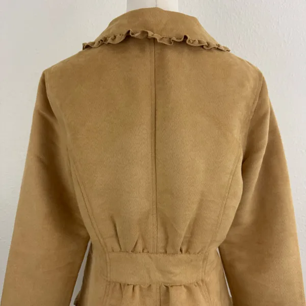 FADED GLORY Y2K Tan Blonde Faux Suede V Neck Ruffle Trim Button Up Blazer Jacket - Image 6