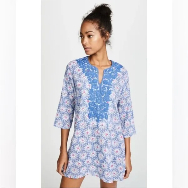 Roller Rabbit Inez Blue Floral Embroidered Tunic Small - Image 4