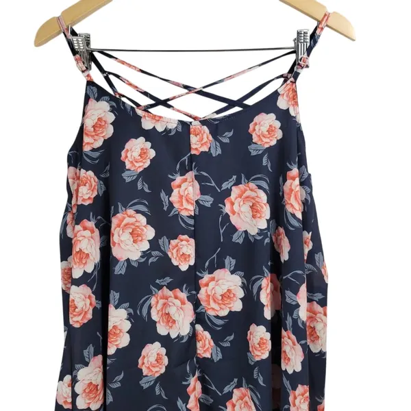 Womens Navy Blue Floral Criss‎ Cross Front Cami Dress Size Medium - Image 5