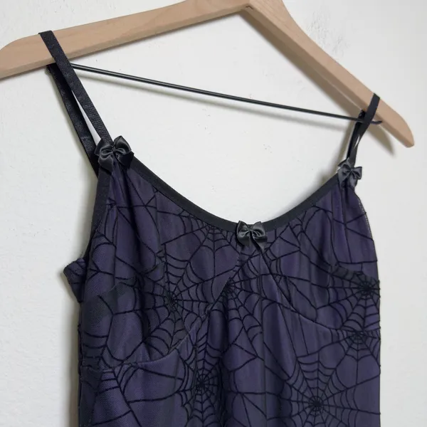 Women‎ Fairy Grunge Whimsigoth Babydoll Slip Dress Purple Black Spiderweb Goth - Image 7