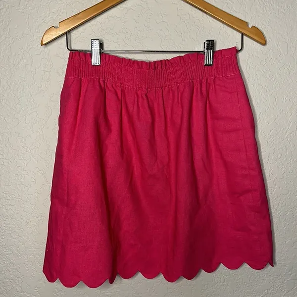 J. Crew Pink Linen Scallop Sidewalk Mini Skirt Preppy Coastal Vacation Barbie - Image 2