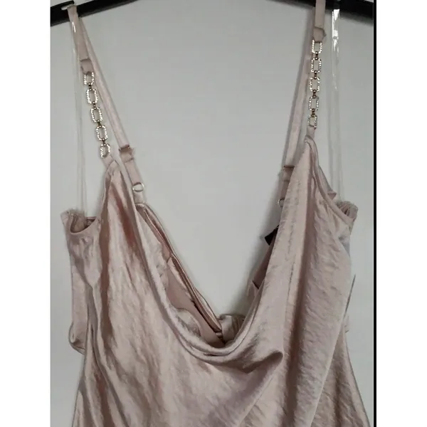 Speechless Satin Mini Dress Womens XXS Champagne Rhinestone Strap Open Back - Image 13