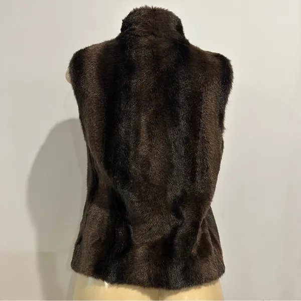 LOFT Faux Fur Vest Sz S Full Zip Brown Ann Taylor Loft - Image 7