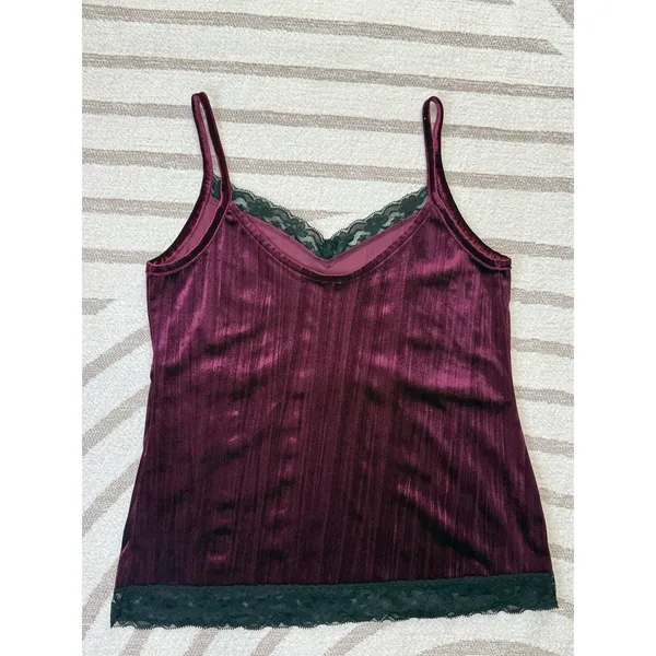 90s Y2k Womens Burgundy Velvet Lace Babydoll Vampy Whimsigoth Cami Tank Top Sz M - Image 7