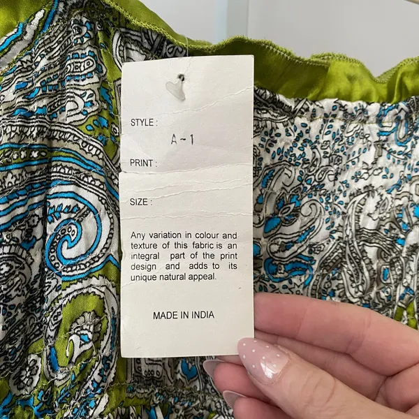 Mamta Boho Beachy Paisley Smocked Tie Strap Maxi Dress OS Green - Image 6