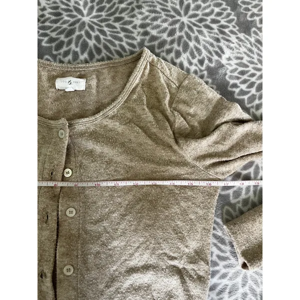 Lou & grey Tan Button Front Cardigan Small Neutral Preppy Sweater Minimalist Office Chic - Image 4
