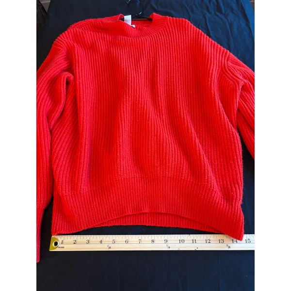 HM Red Ribbed Knit Wool Blend Crew Neck Sweater Small P/N 0521302 6 preppy - Image 3