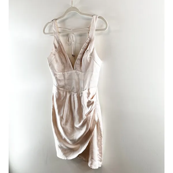 Hello Molly Rosebud Satin Plunge V Neck Mini Dress Champagne Gold 6 - Image 8