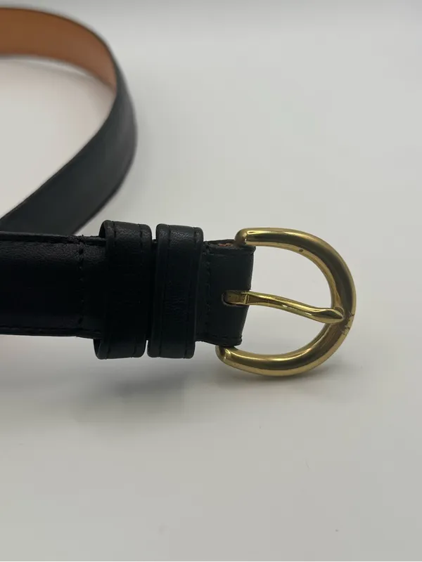 Vintage Coach Navy Blue Leather Women’s Belt with Brass Buckle Size Medium - Image 2