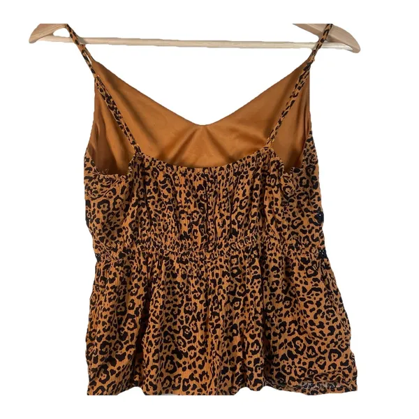 Mi Ami‎ Womens Leopard Print Cami Top Smocked Back Lace Trim Babydoll Small - Image 5