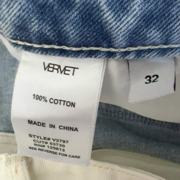 NWT Vervet Norah Colorblock Straight Leg Jeans Blue White Distressed Size 32 - Image 5