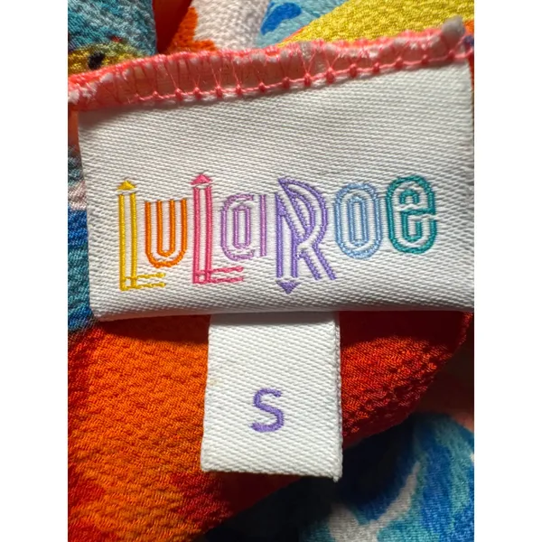 LuLaRoe Monroe Kimono Cardigan Floral Fringe‎ Coral Blue Yellow Pink Size S - Image 3