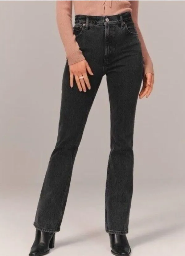ABERCROMBIE & FITCH 70s vintage flare Curve Love High Rise Jean denim black 6/28 - Image 3