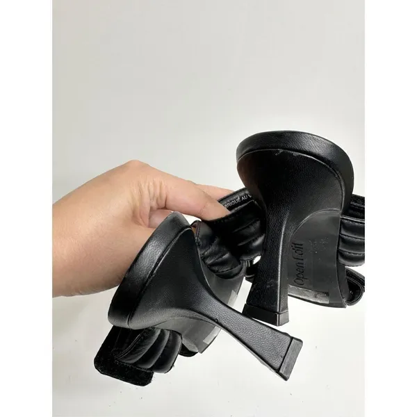 Abound Open Toe Sandals‎ Womens Size 6 Qarly Heeled Black Slip On Heels - Image 6