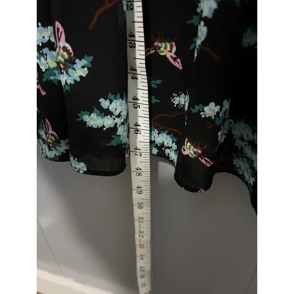 J. Crew Black Botanical Bees Print Smocked Waist Ruffle High Neck Midi Dress M - Image 3